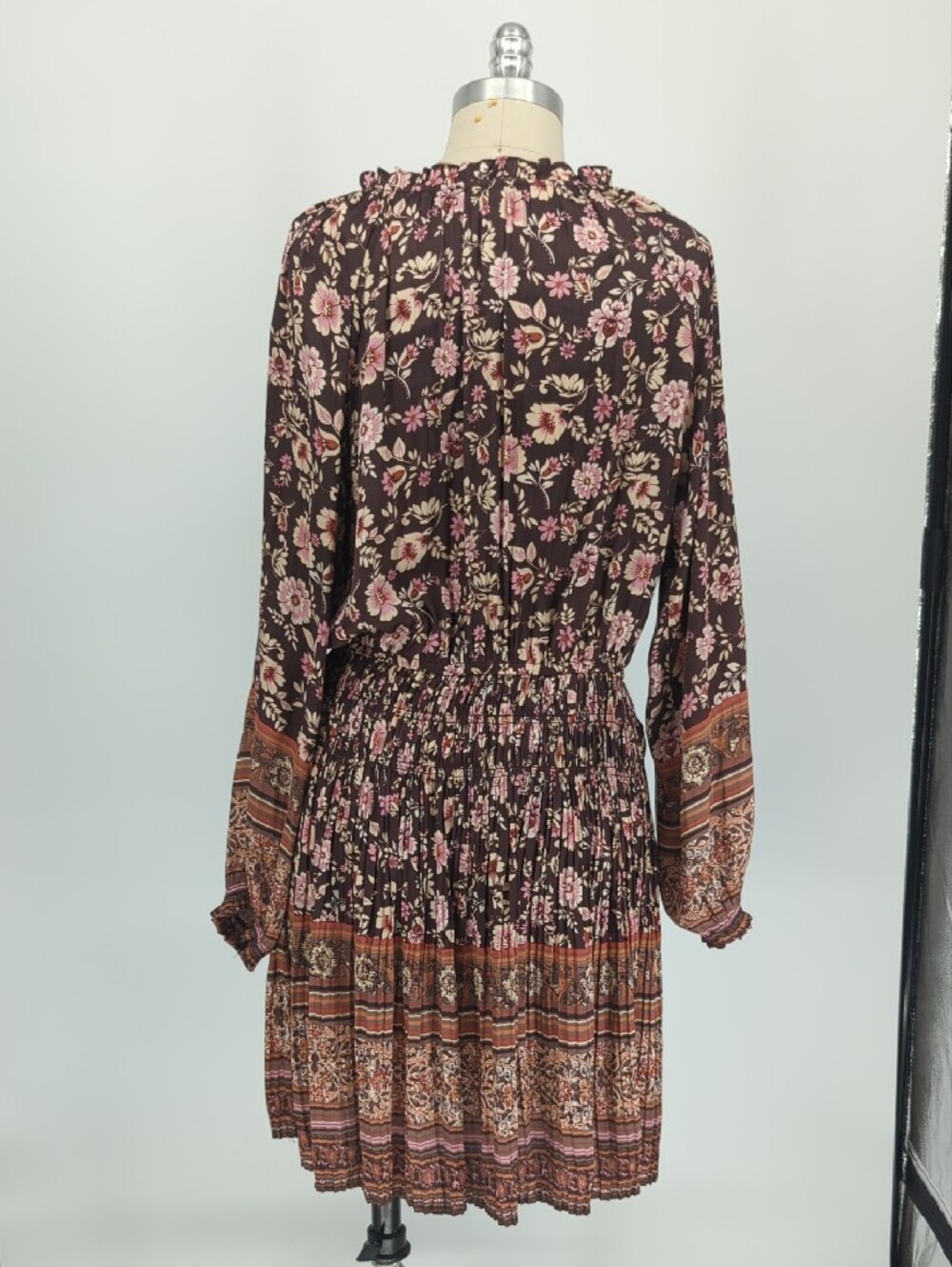 00337 Current Air Floral Satin Dress Brown size Medium bohemian western rustic - Picture 2 of 8